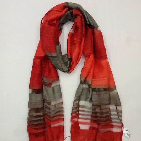 bonita Accessories - Red and dark grey linen scarf/stole/head wrap